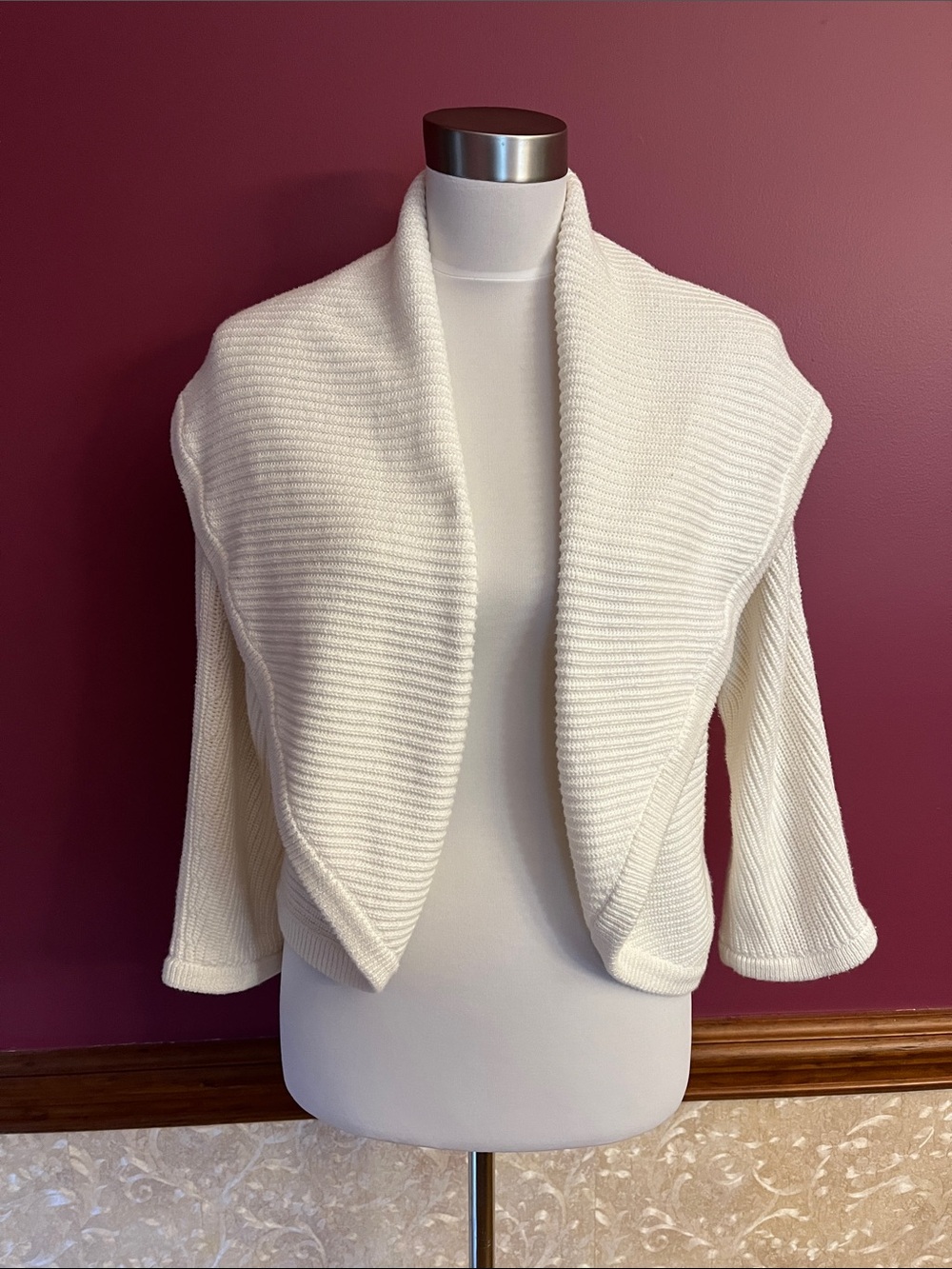 CAbi White Ribbed Open-Front Sweater